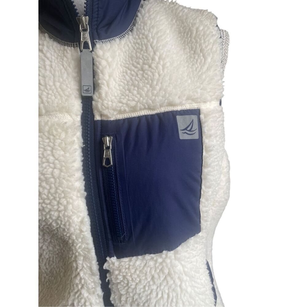 COPY - Sperry Topsider Full Zip Sherpa Fleece Vest Navy Tan Size M - Picture 2 of 12